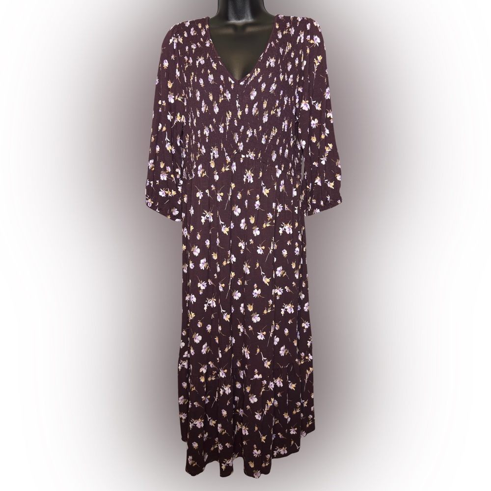 J. Jill Purple Floral Long Sleeve Dress